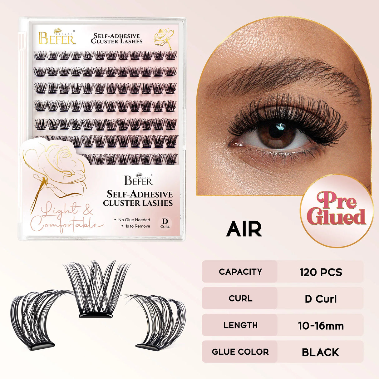 Befer Self-Adhesive Lash Clusters No-Glue Manga Eyelashes 120 Pcs Clusters Lashes Natural Makeup Fluffy False Eyelashes Supplier