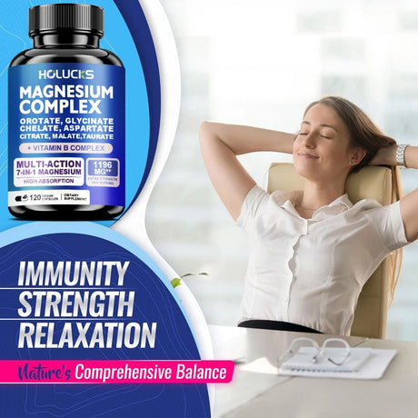 Magnesium Complex Capsules, Support Energy, Bone Strength, Restful Deep Sleep, Brain Health & Anxiety Relief