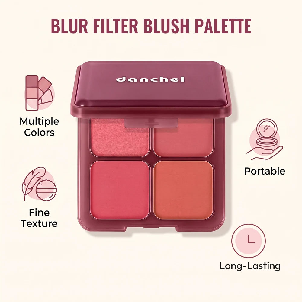 4 Shades Blush Palette Matte & Shimmer Two Textures Rich Pigment Long-wear Soft Blur Finishing Compact Blush Daily Cheek Makeup
