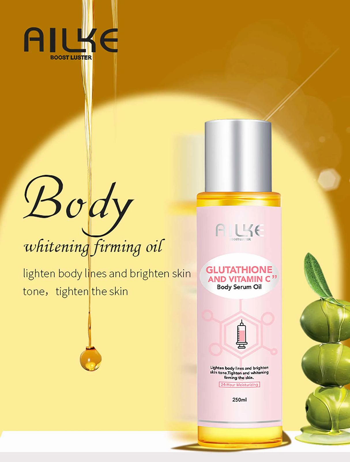 AILKE Glutathione & Vitamin C Kit, With Whitening Lotion, Moisturizing Cream, Lightening Soap, Spa Oil, Glowing Body Cream