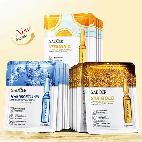 15pcs SADOER 24K Gold Vitamin C Hyaluronic Acid Facial Masks for Face Moisturizing Firming Hydrating Face Mask Facial Skin Care