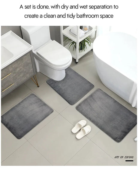 Three Piece Toilet, Bath Floor Mat, Shower Mat, Bath Absorbent Mat, Non Slip Carpet, Soft and Comfortable, Laundry Room.