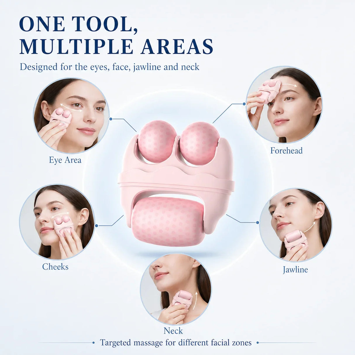 3 Roller Ice Face Roller Cooling Facial Massager with Cat Ear Storage Case Reduce Puffiness Jawline Neck Eye Skincare Massage To