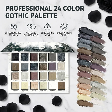 24-Color Halloween Eyeshadow & Makeup Brushes & Mascara Eye Makeup Set, Earth-Tone Smoky Matte and Shimmer for a Natural Look