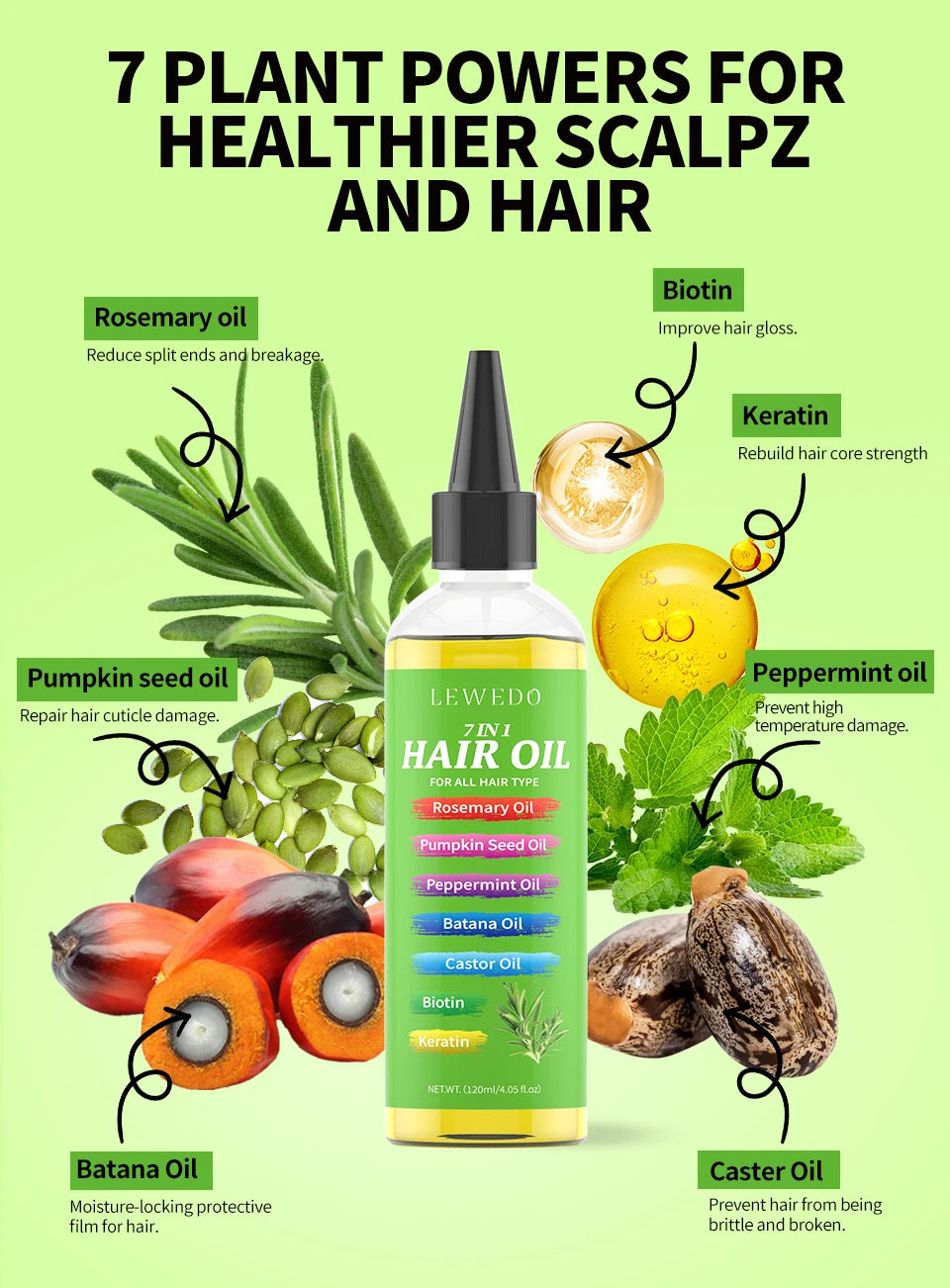 7 In 1 Hair Oil For All Hair Type Rosemary Batana Hair Growth Oil Keratin Biotin Castor Oil Hair Care Oil Beauty Health Product