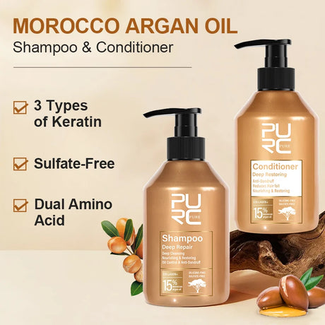 PURC Repair Damaged Hair Treatment Morocco Argan Oil Amino Acid Keratin Smoothing Sulfate-Free Shampoo Conditioner Set Hair Car