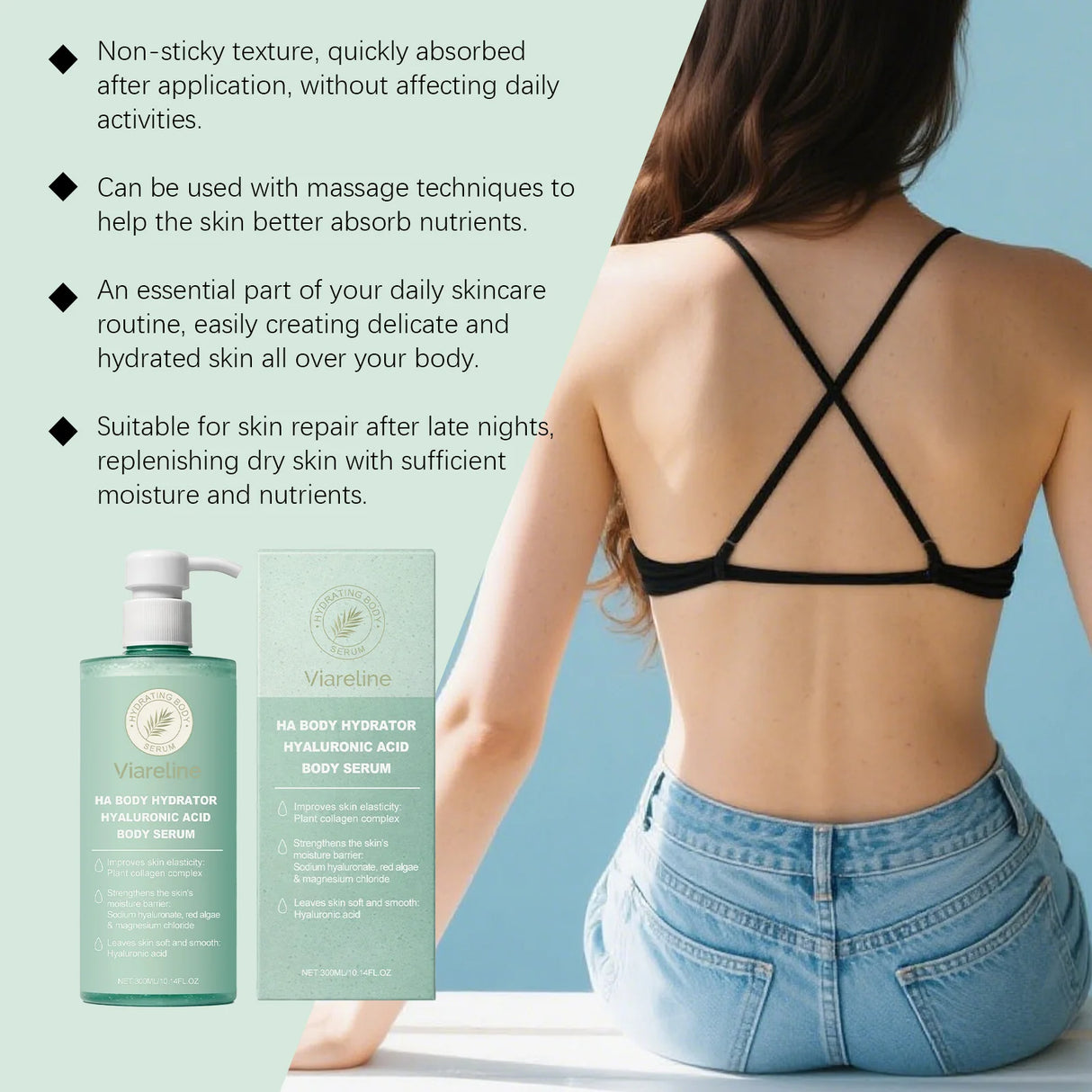 Hyaluronic Acid Body Serum for Dry Rough Skin Strengthen Moisture Barrier Enhances Elasticity Refreshing Smoothing Skin Care