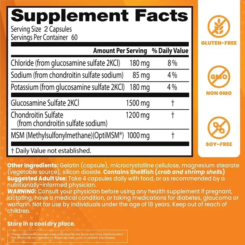 Glucosamine Chondroitin MSM - Supports Joint Health, Relieves Pain, Improves Joint Flexibility, and Enhances Immunity