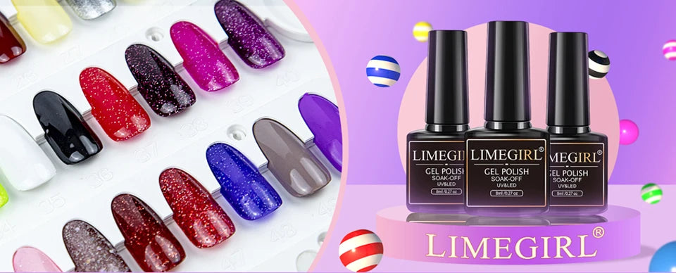 Limegirl Gel Nail Polish Set 60Colors Semi Permanent UV Led Gel Varnish Soak Off Nail Lacquers Base Top Coat