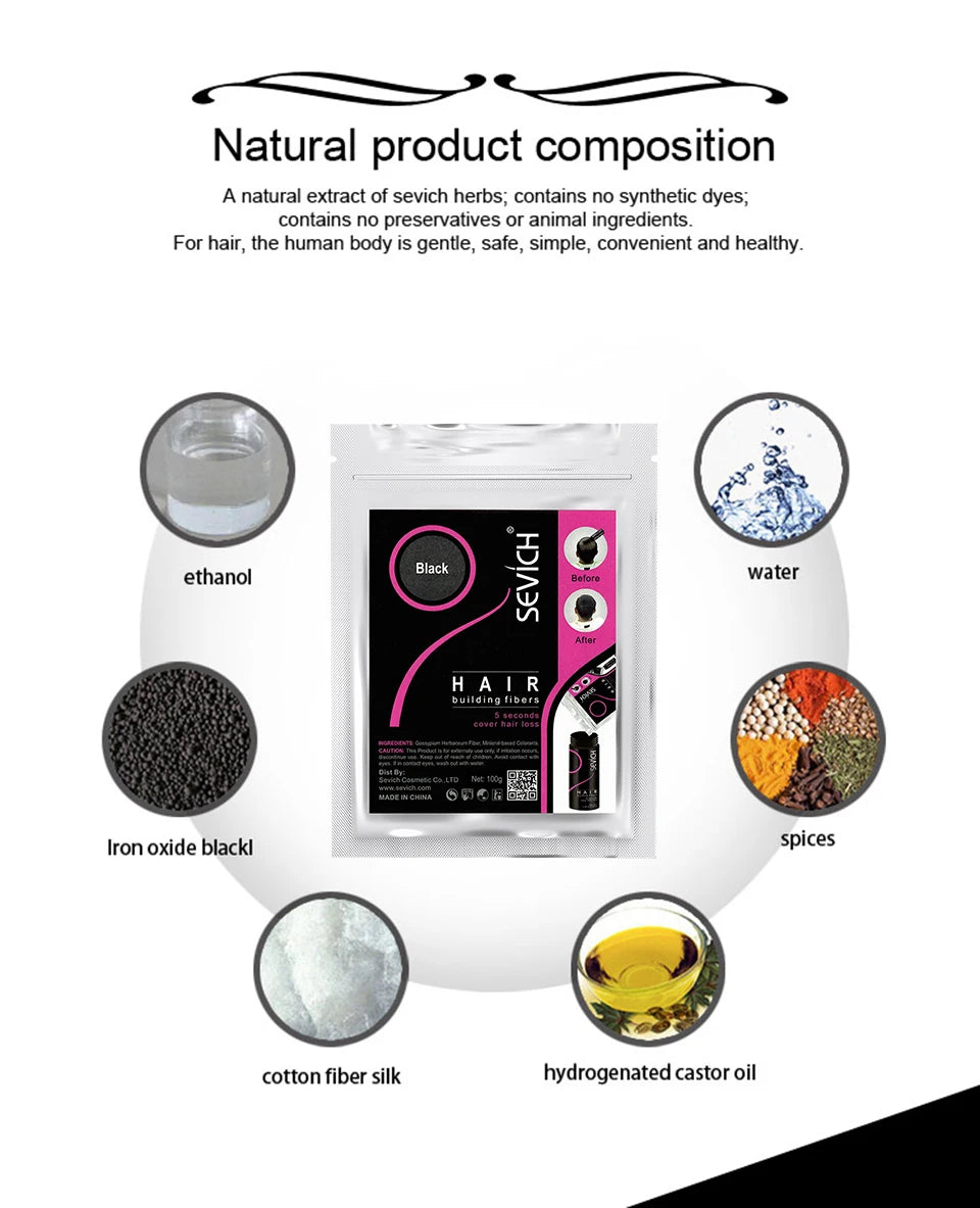 SEVICH Hair Fiber 100g Keratin Hair Fiber Thickening powder Hair Building Fiber Spray Instant Regrowth Powder Hair Loss Conceale