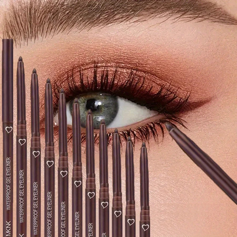 10PCS Waterproof Eyeliner Gel Pencil, Brown Eyelid Pen, Soft Easy Wearing High Pigmented Matte Finish Eyeliner Pen, Long Lasting
