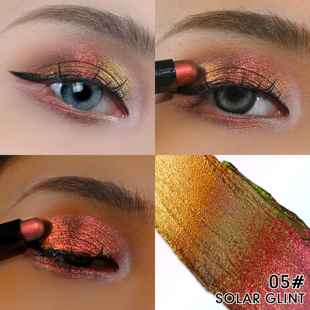 CHARMACY Multichrome Eyeshadow Pen Double Head Multichrome Eye Shadow Glitter for Eyes Waterproof Professional Maquillaje