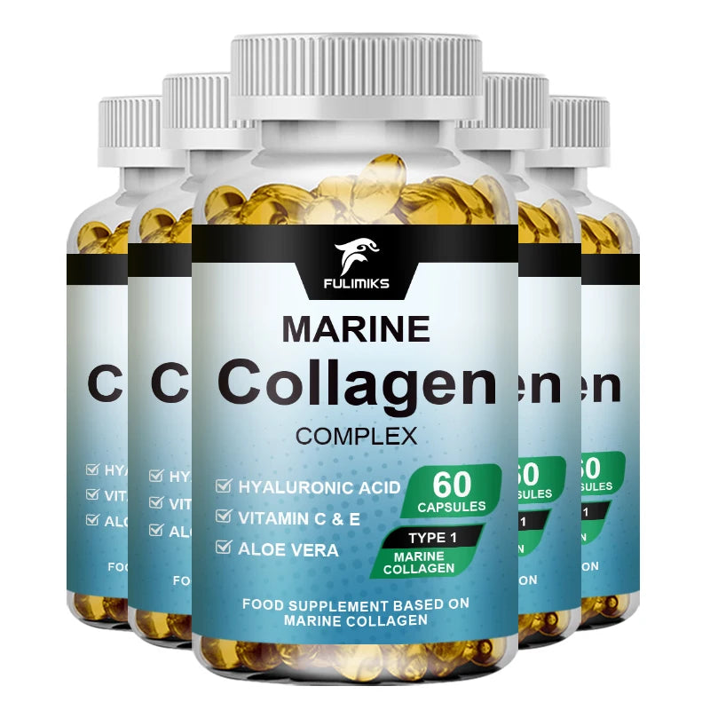 Premium Hydrolyzed Marine Collagen Supplement, with Hyaluronic Acid, Vitamin C & E, Promotes Glowing Skin, Hair & Nails Health