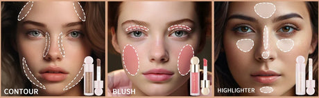 Liquid Highlighter + Liquid Blush + Liquid Contour for Face & Body, High Glossy Finish, Natural Glow Liquid Luminizer Makeup