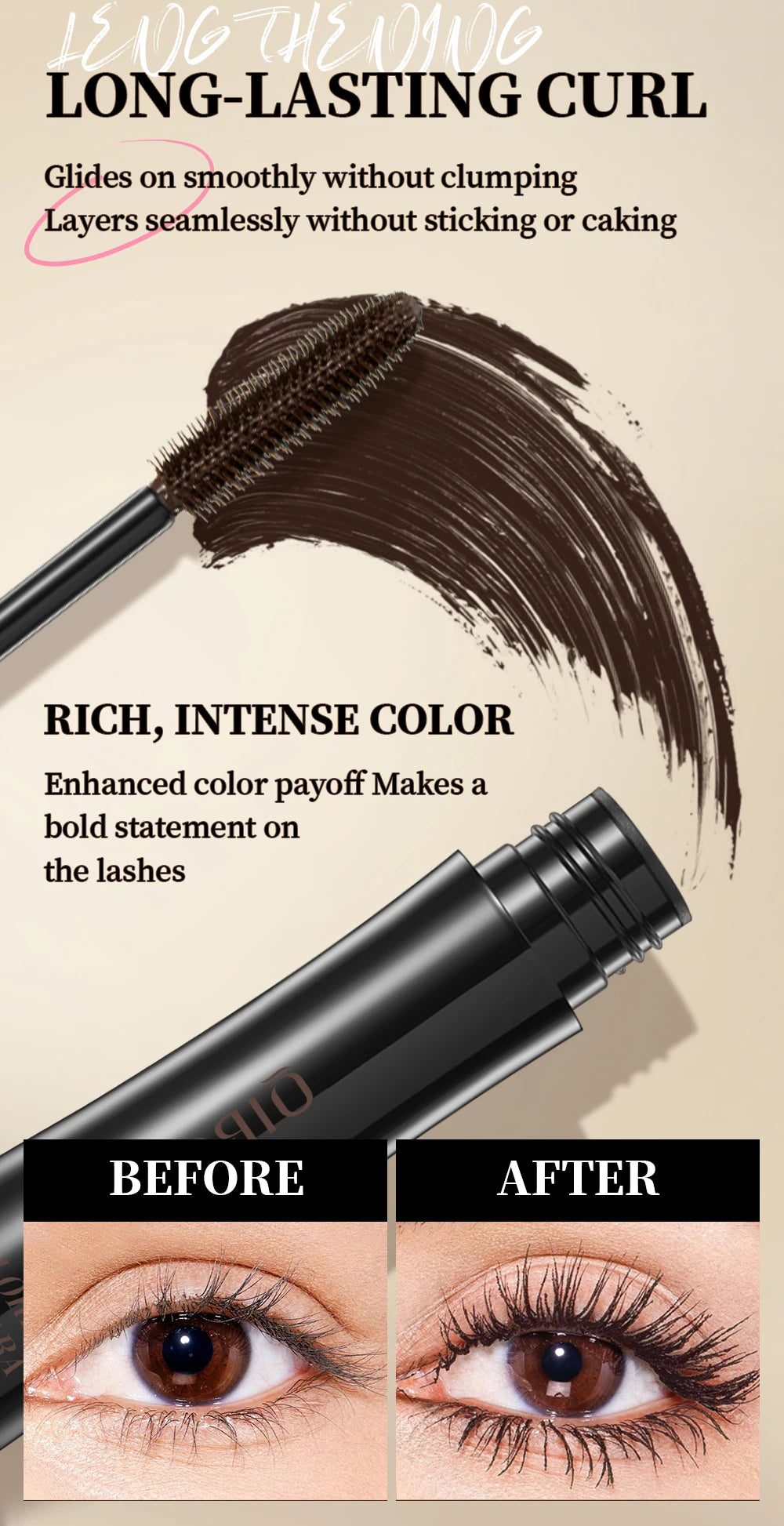 QIBEST 4D Silk Fiber Eyelash Mascara Waterproof Colorful Mascara For Eyelash Extension Thick Lift Lengthening Lasting Makeup