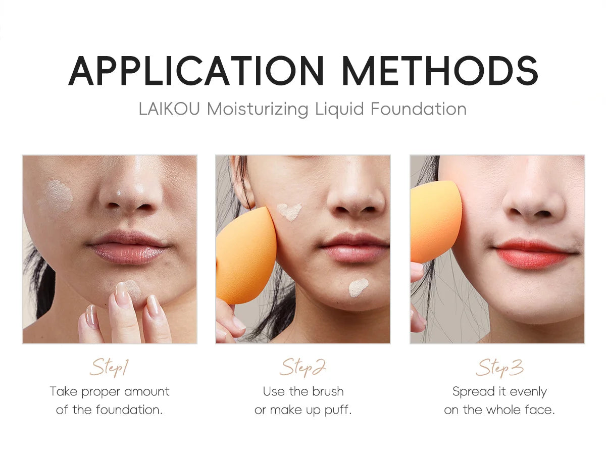 LAIKOU Liquid Foundation 3 Shades Waterproof Hydrating Full Coverage Long Lasting Natural Matte Face Makeup Base 30ml