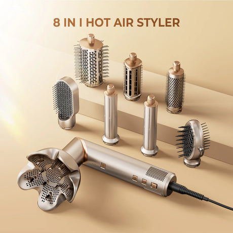 8 in 1 Hair Dryer Brush High Speed Brushless Blow Dryer Negative Ionic Hair Heating Brush Hot Air Styling Comb Auto Hair Curle