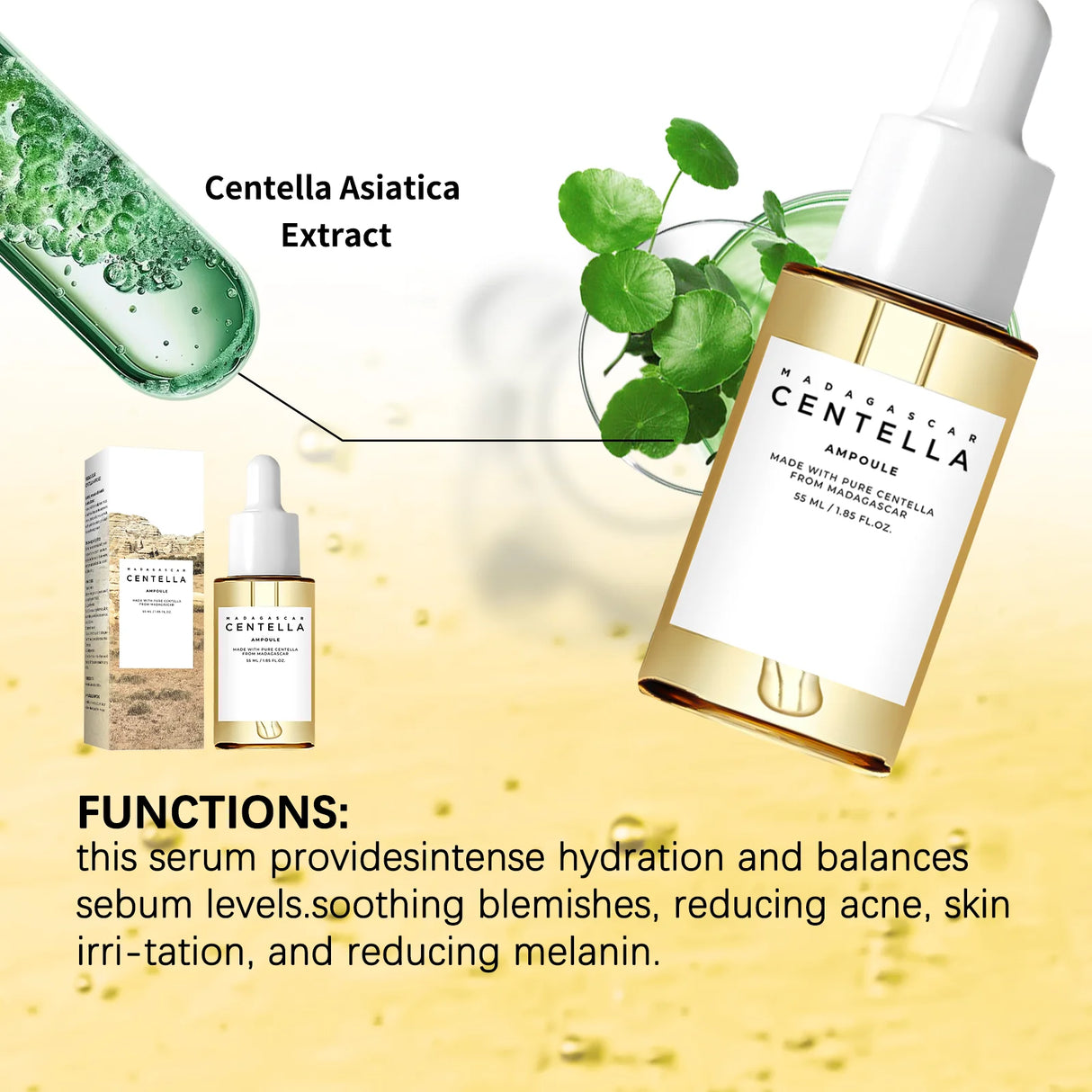 Centella Asiatica Soothing Serum 55ml - Madagascar Formula Calms Sensitive Skin, Supports Acne Care & Deeply Moisturizes.