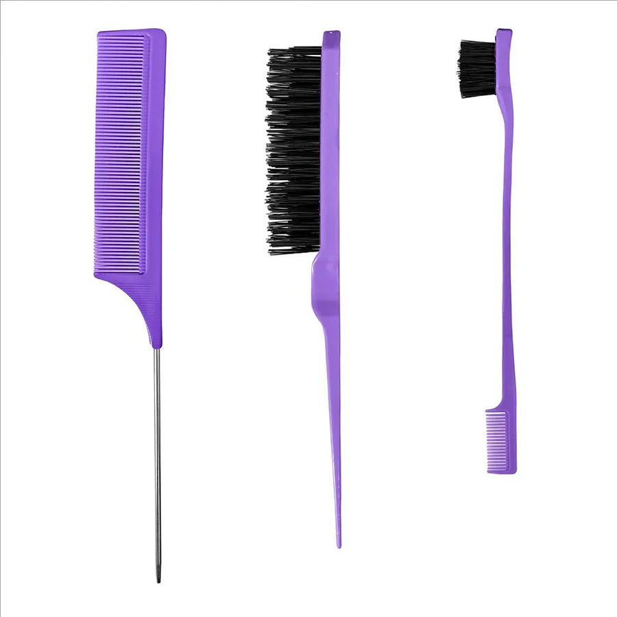 New Three-piece Hair Brush Set Sharp-tail Comb Three-row Hair Comb Steel Needle Mouse Tail Comb Toothbrush Eyebrow Brush Tool