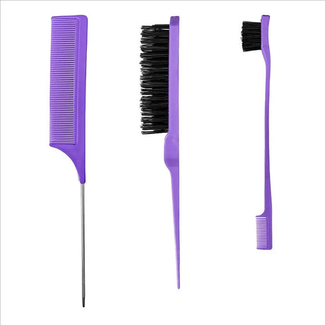 New Three-piece Hair Brush Set Sharp-tail Comb Three-row Hair Comb Steel Needle Mouse Tail Comb Toothbrush Eyebrow Brush Tool