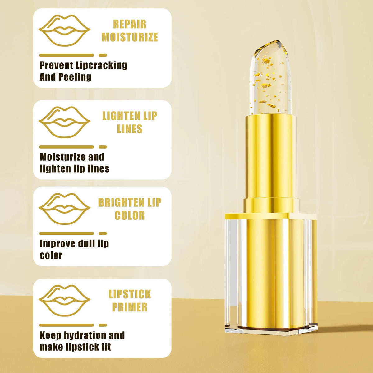 Color Changing Lipstick,Gold Crystal Ph Lipstick Color Changing,Long Lasting 24 Hours Moisturizing Glossy Shine Lip Gloss