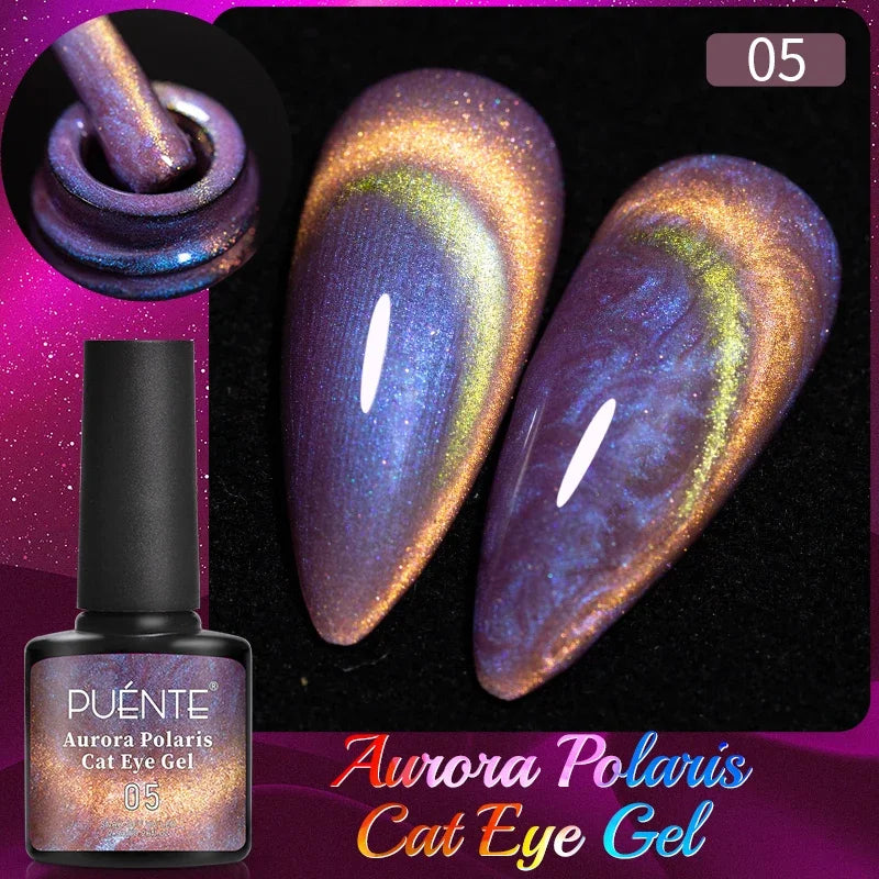 PUENTE 7.5ML Nude Shade Moonlight Cat Magnetic Gel Nail Polish Ultra-Bright Cat Eye Soak Off UV Semi-Permanent Varnish Manicure