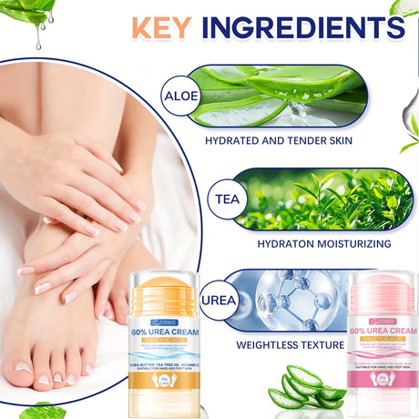 JUINHOU 40g2pcs 60% Urea Portable Foot Cream Stick Salicylic Acid Exfoliating Moisturizer Cracked Heel Repair Dry Skin Foot Care