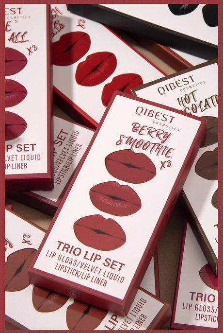 QIBEST 3pcs/set Liquid Lipstick+Lip Liner Lasting Black Brown Purple Red Matte Lip Gloss Nude Lip Stain Tint Makeup Lip Pencil