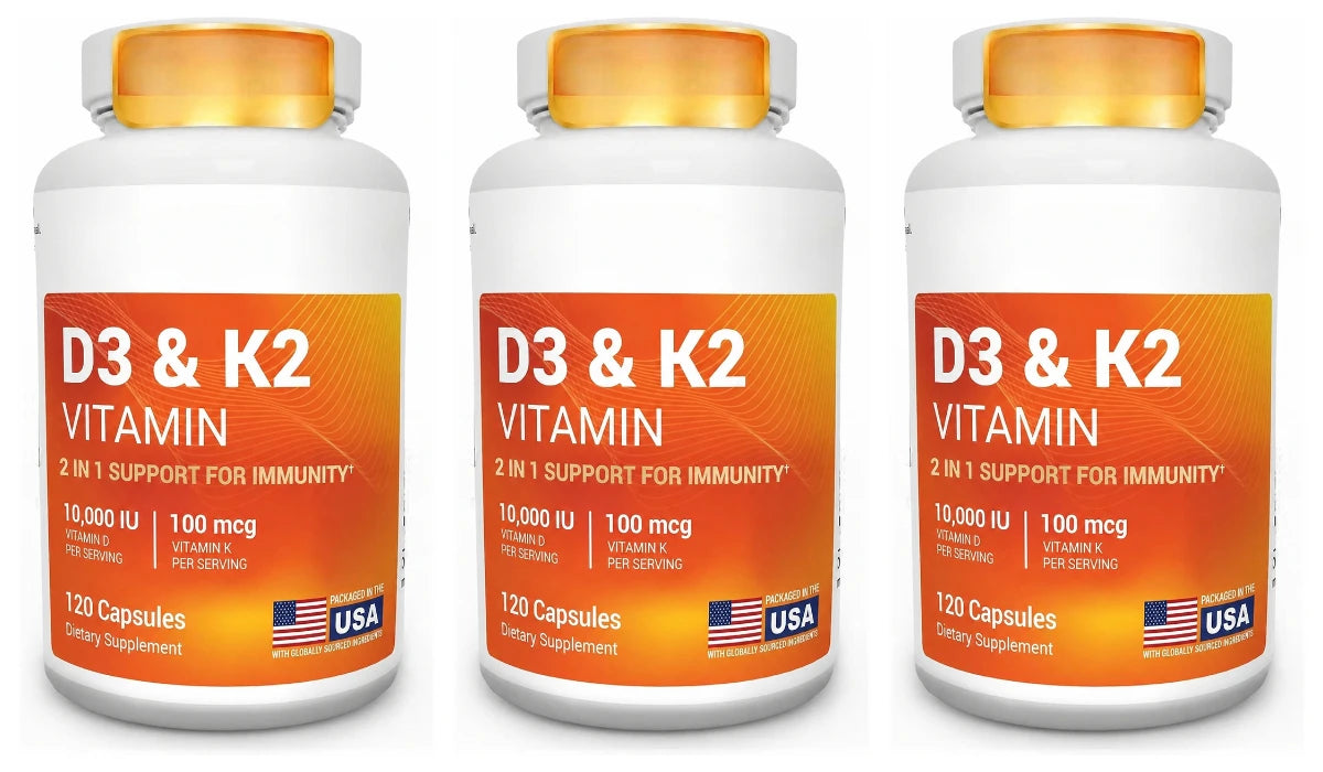 D3 K2 MK-7 Vitamin Supplement Capsules with Magnesium Zinc B6 and MCT Powder, 120 Count, Adult Daily Wellness Support