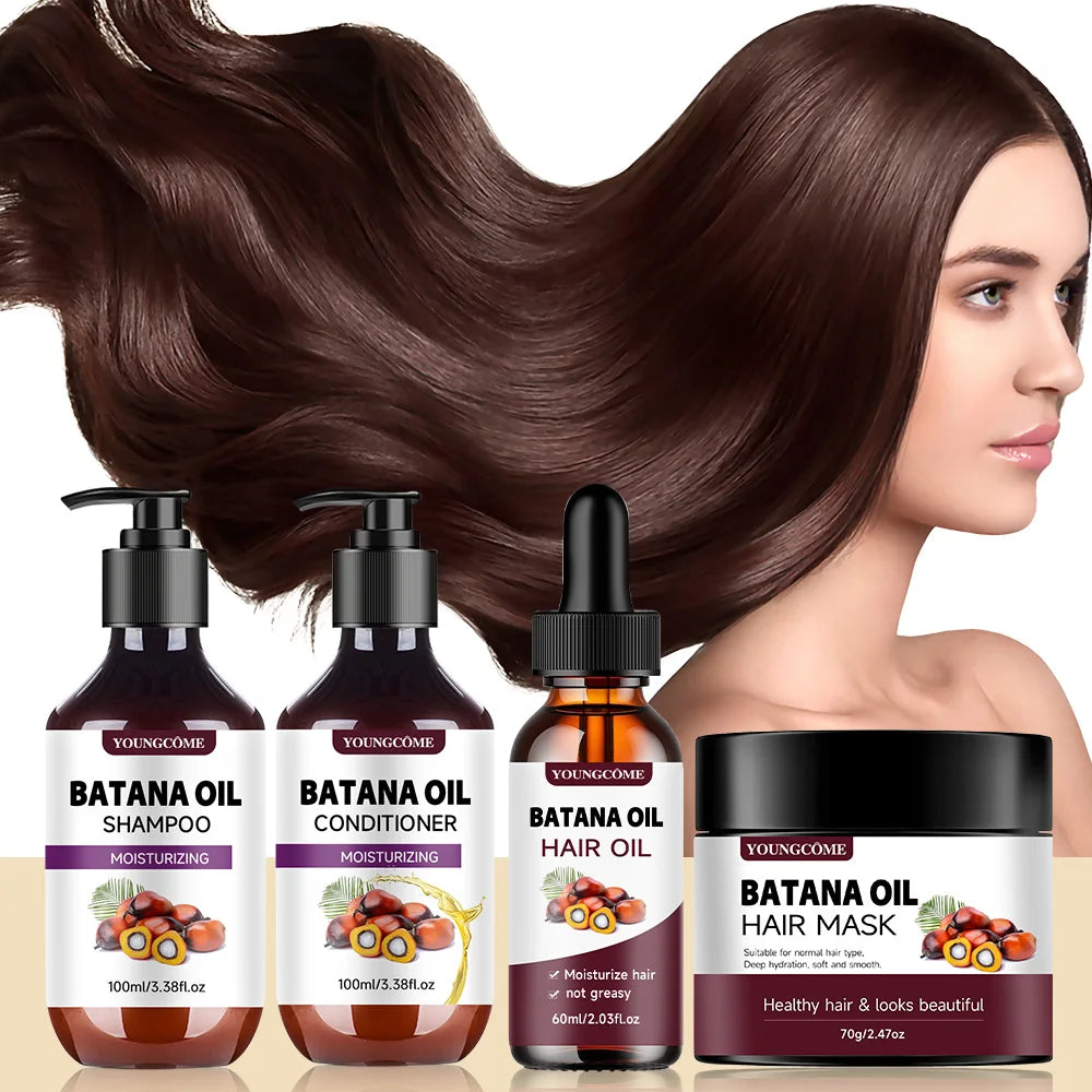 BATANA Oil Hair Care Kit - Strengthening Shampoo, Moisturizing Mask & Keratin Conditioner for All Hair Types Frizz Control