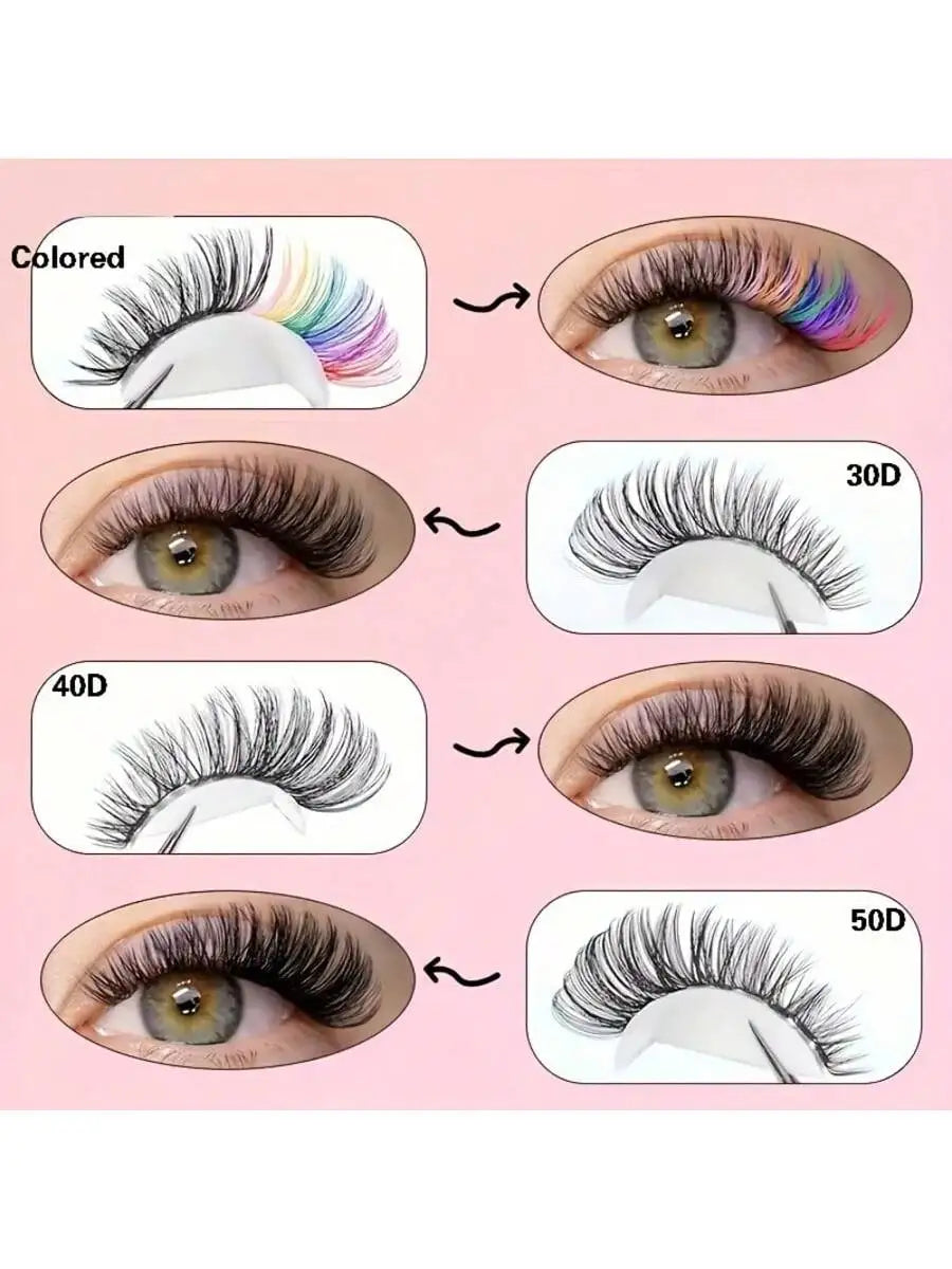 800 Cluster DIY Colored Eyelash Book Set, Including Adhesive And Sealant, Tweezers, Reusable Lightweight DD False Eyelashes