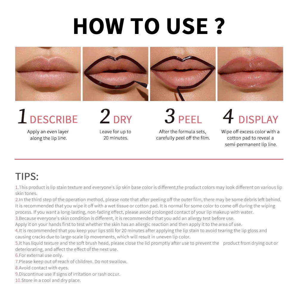 Lip Liner With Peel Off Lip Stain Tattoo Long Lasting Waterproof Transfer Proof Smudge Proof Matte Finish Lip Cosmetic Pencil