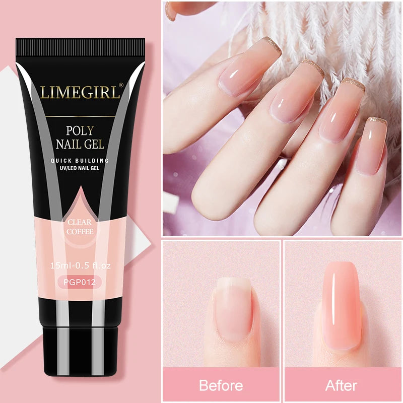 Limegirl Poly Nail UV Gel Set for Nails Quick Extension Building Soak Off UV Polys Nail Gel Kit Manicure Art Decoration Tools