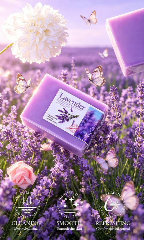 Natural Organic Lavender Essential Oil Soap Handmade Soap for Cleansing, Refreshing, Oil Control, Bath Soap