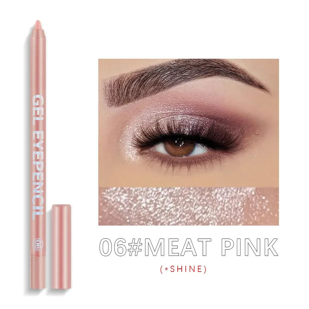 12 Colors Shine Pearlescent Eyeliner Pencil Waterproof Lasting Matte White Black Brown Smooth and Easy To Color Eyeliner Gel Pen