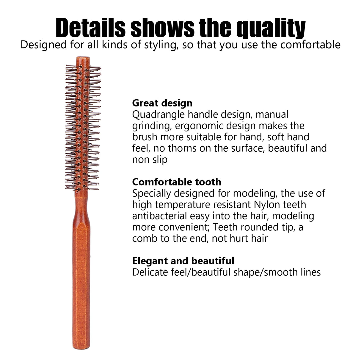Round Styling Hair Brush Curling Roller Hairbrush Small Wood Brush Unisex for Blow Drying Home Use Curling Brush