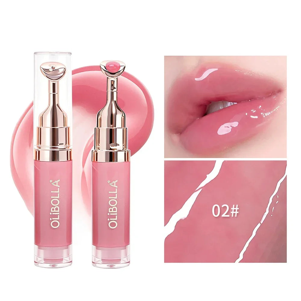 Lip Repair Plumping Lip Gloss, Metal Massage Wand Hydrating Mirror Glass Lip Oil, Waterproof Non-sticky Shiny Lip Tint
