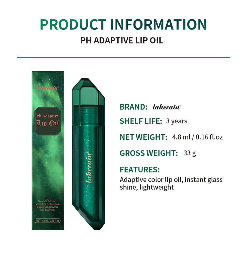 PH Adaptive Color Lip Oil Instant Glass Shine Plumping Finish Iridescent Shine Lip Oil Long-lasting Hydration Smooth Lip Care