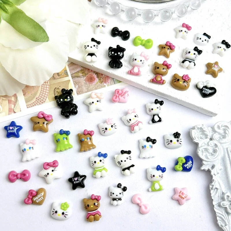 50PCS Nail Parts Charms Cute Cartoon Hello Kitty Nail Art Jewelry Decoration Phone Case Hairpin Manicure Press On Accessories