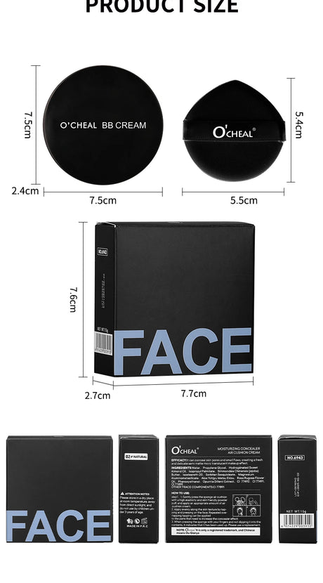 OCHEAL BB Cream Air Cushion Full Coverage Waterproof Long-lasting Concealer Cushion Compact Face Makeup Foundation CC Cream