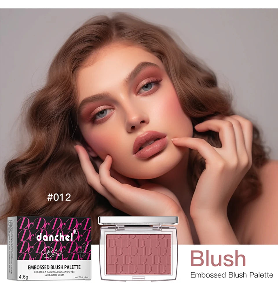 Matte Embossed Blush Palette High Pigmented Pink Coral Cheek Blush Powder With Professional Makeup Brush
