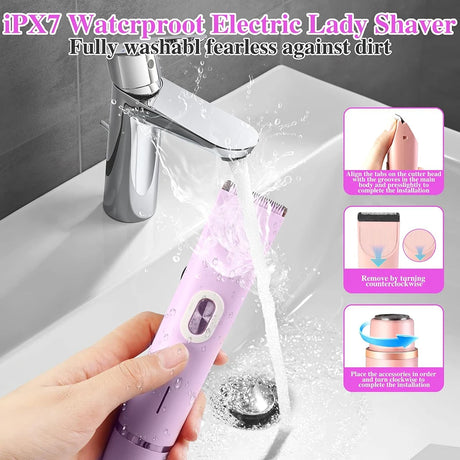 Women Electric Shaver Dual Head Bikini Trimmer Waterproof Body Hair Trimmer Facial Hair Remover for Bikini Underarm Leg Arm