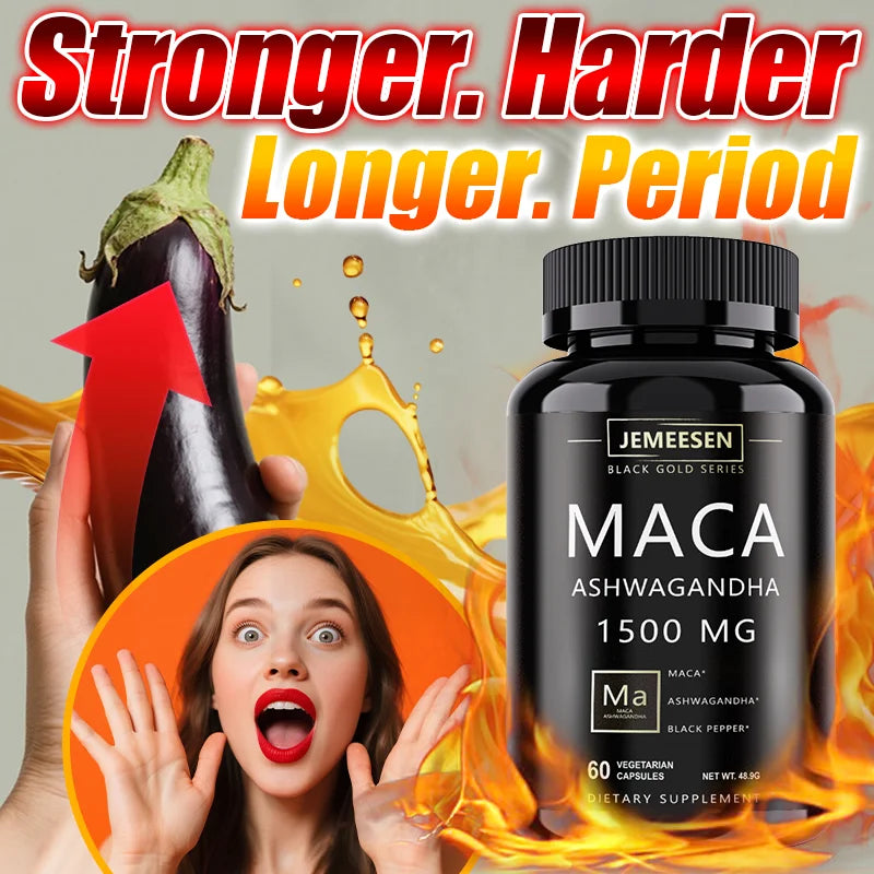 Organic Maca Root Powder Capsules 1500mg containing Maca Root Extract,Ashwagandha,Black Pepper, Supplements for Men