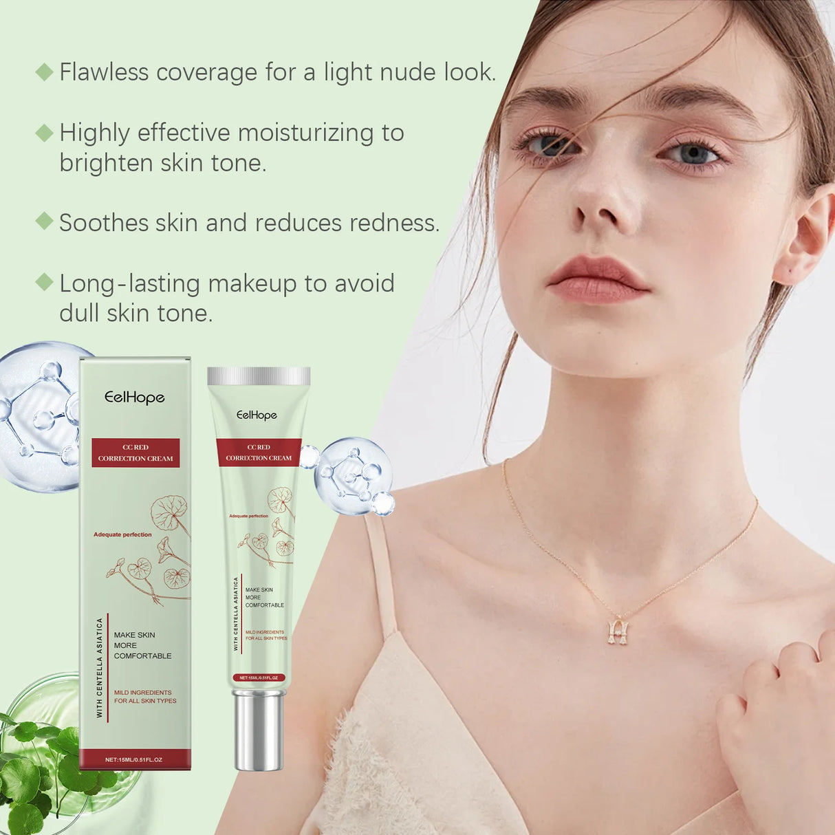 Centella Asiatica CC Cream Full Coverage Oil Control Brighten Skin Tone Long Lasting Cover Pores Moisturizing BB Cream Makeup