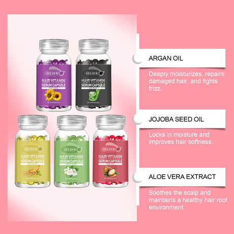EELHOE Vitamin E in Oil for Hair Loss Prevention Strengthening Hair Roots Moroccan Argan Oil Smooth Regrowth Hair Oil Capsules
