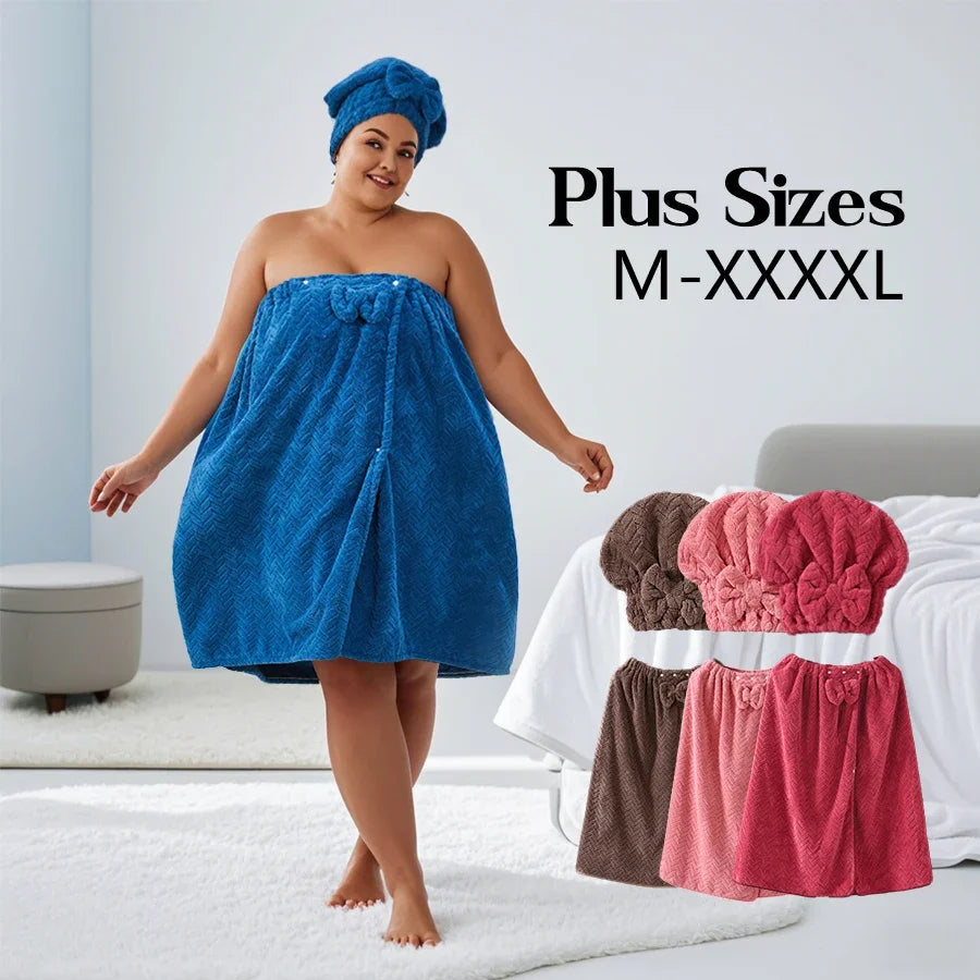 2pcs wearable Bath Towel Set, Including 1 Dry Hair Cap and 1 Bath Skirt, Soft and Absorbent, A Great Match for The Bathroom