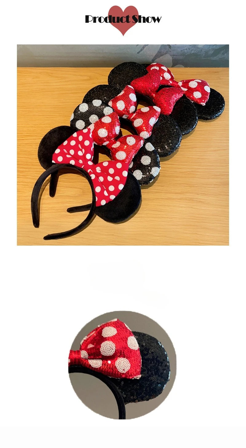 Mouse Ears Headband Girls Polka Dot Bow Sparkling Cartoon Hairdband Holiday Party Travel Hair Accessories Festival Party