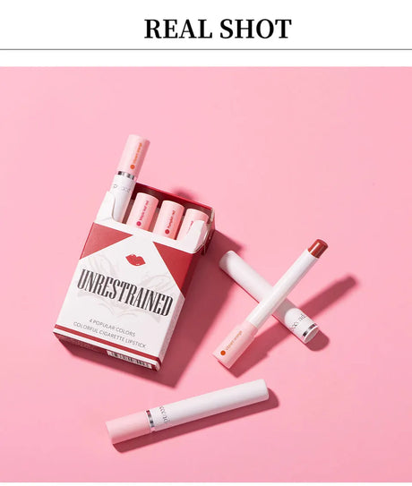 4 Colors Cigarette Shaped Lip Gloss Set Matte Velvet High Pigment Waterproof Long Lasting Non Transfer Portable Mini Lip Makeup Cosmetic