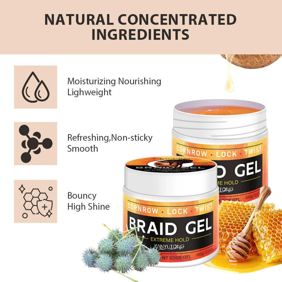 Styling Braiding Gel Wax Carbomer Long Lasting Strong Hold Pomade Anti-Frizz Smooth Hair Finishing Shaping Hair Edge Control