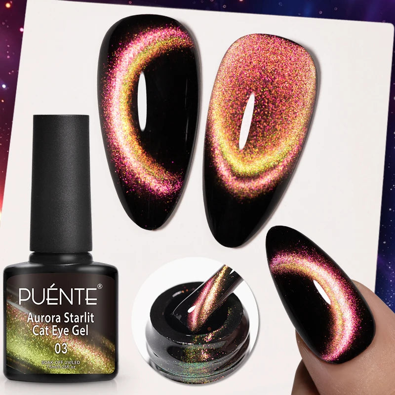 PUENTE 7.5ML Nude Shade Moonlight Cat Magnetic Gel Nail Polish Ultra-Bright Cat Eye Soak Off UV Semi-Permanent Varnish Manicure